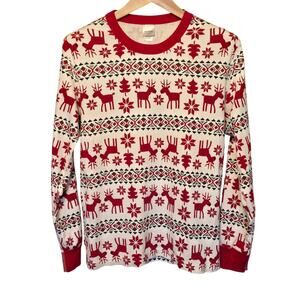 Hanna Andersson Dear Deer Holiday Long John Pajama Top Womens Size Large Festive